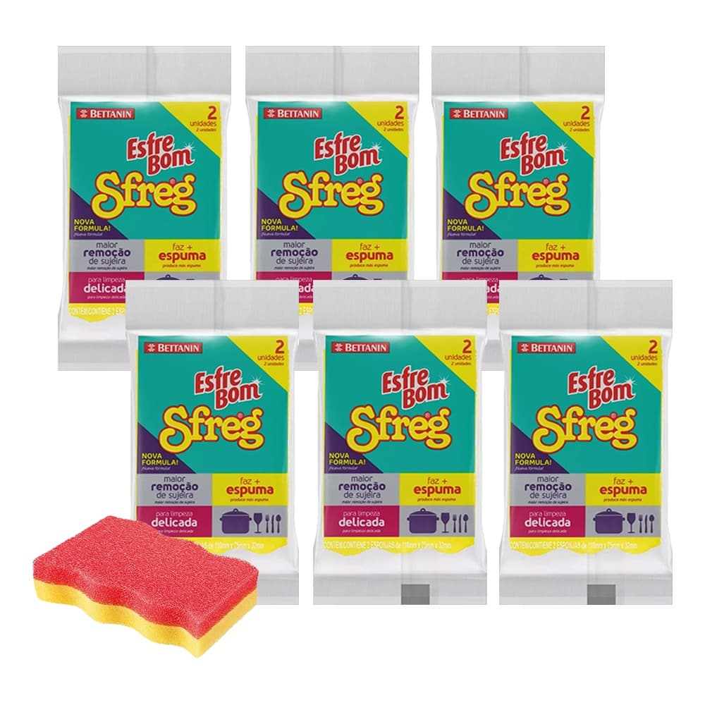 Kit 6 Pac Com 12 Esponja Lava Louças Sfreg Dupla Face Esfrebom