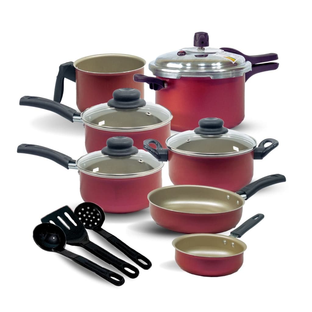 Jogo de Panelas Antiaderente Teflon Lisboa 10 Pçs Panela de Pressão Fechamento Externo