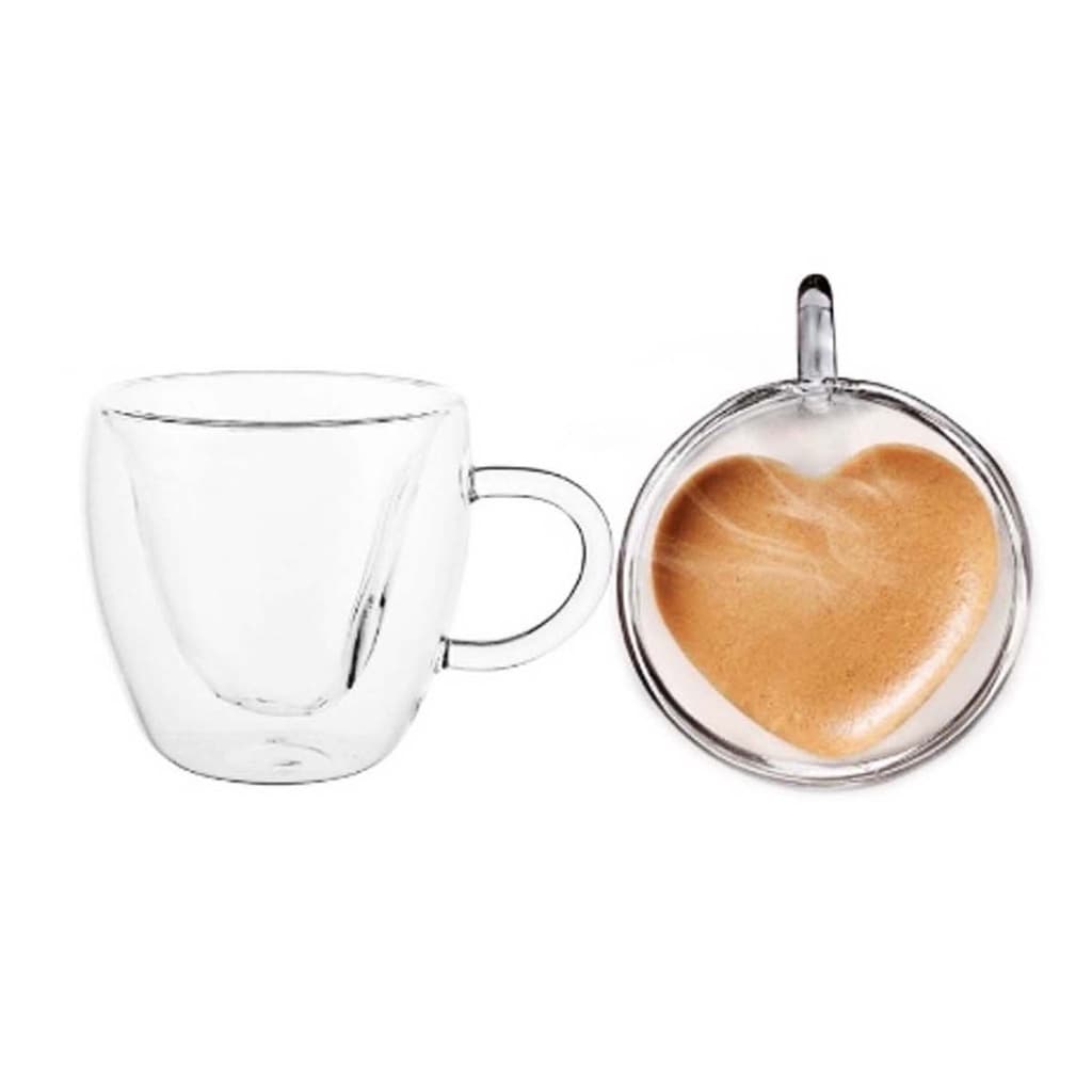 Jogo de 2 Xicaras de Coração 200 ml Parede Dupla Café Chá