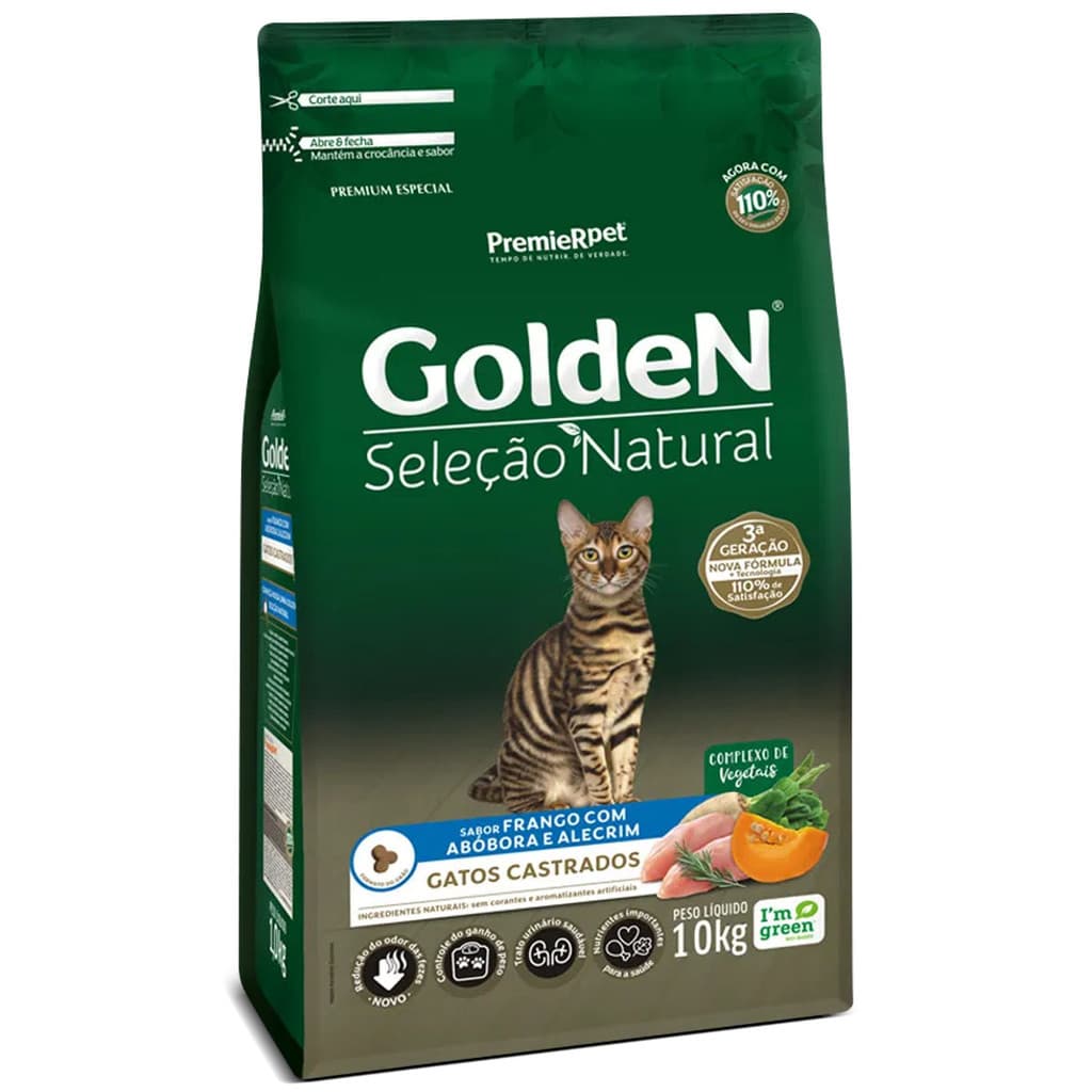 Ração Golden Seleção Natural Gatos Castrados Frango Abóbora e alecrim 10kg
