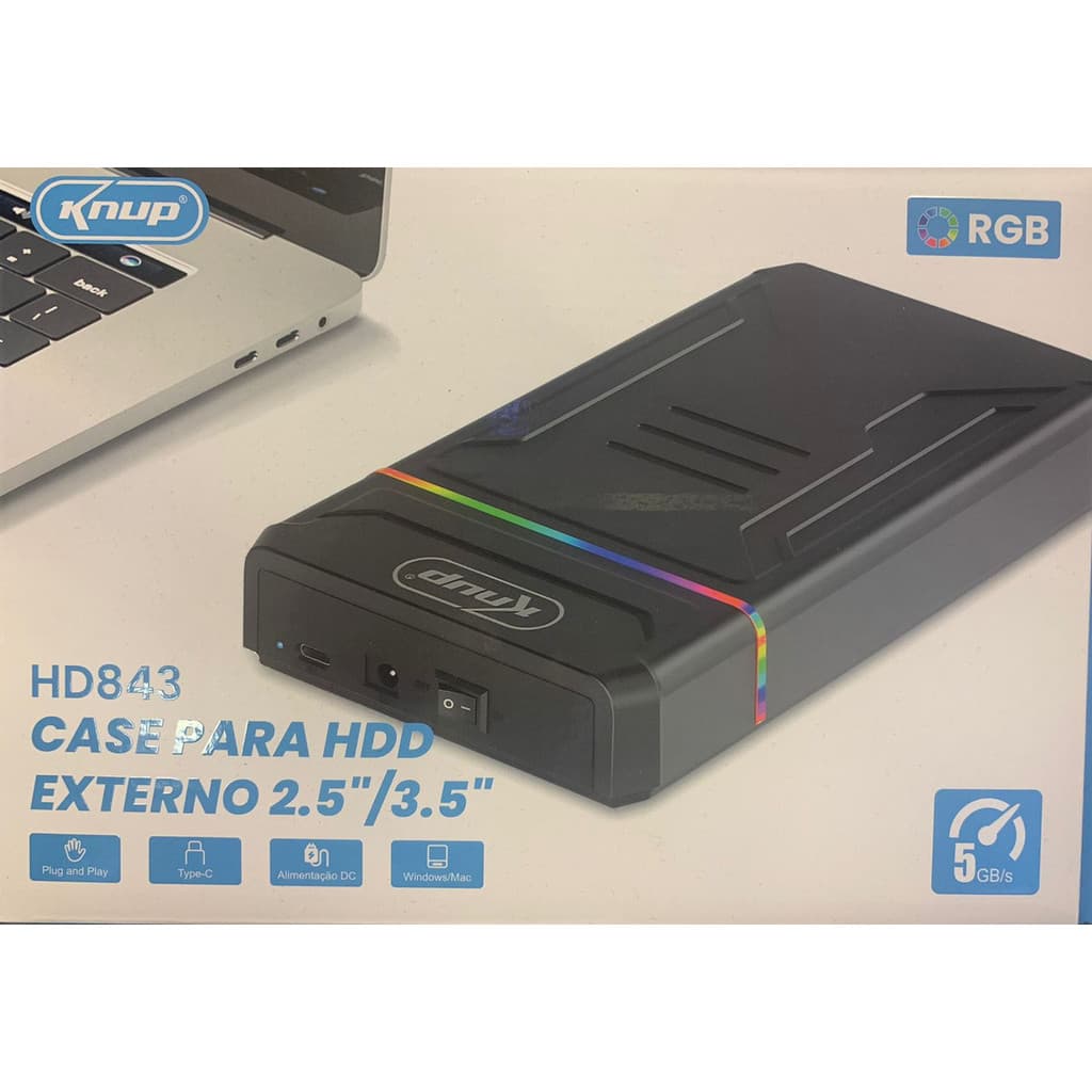 Case Hd Ssd Externo Usb 3.0 Sata 2,5/3,5 4tb Com Fonte Knup