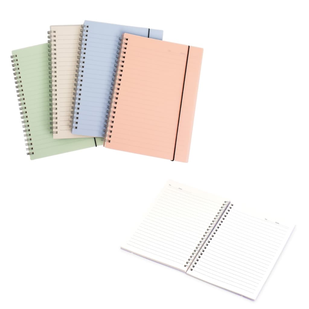 Caderno A5 capa plástica elástico para lacre folhas marfim com pauta