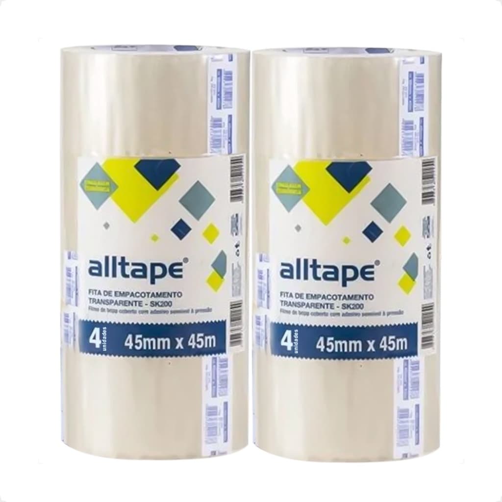 Kit 8 Fita Adesiva BOPP Transparente Alltape SK200 - 45x 45 metros