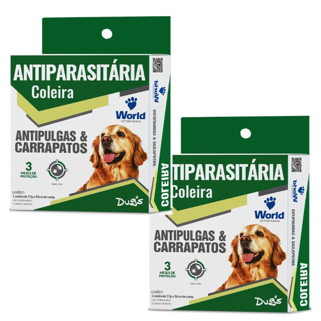 02 Coleira Cães Antipulgas E Carrapatos Dugs 56cm World