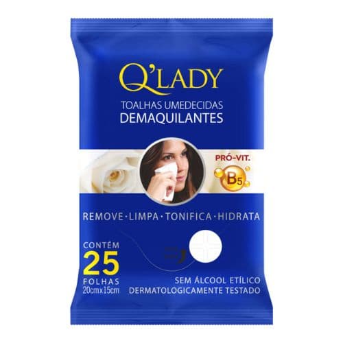Lenço/Toalha umedecida demaquilante Q'Lady c/ 25 unid.