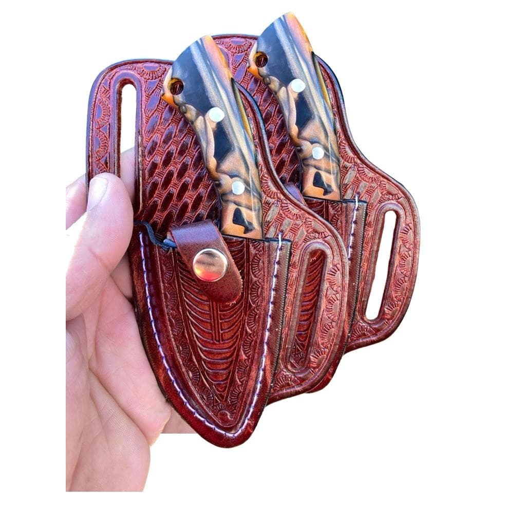 Kit 2 Faca Faquinha Boiadeiro Muladeira Bainha Em Couro