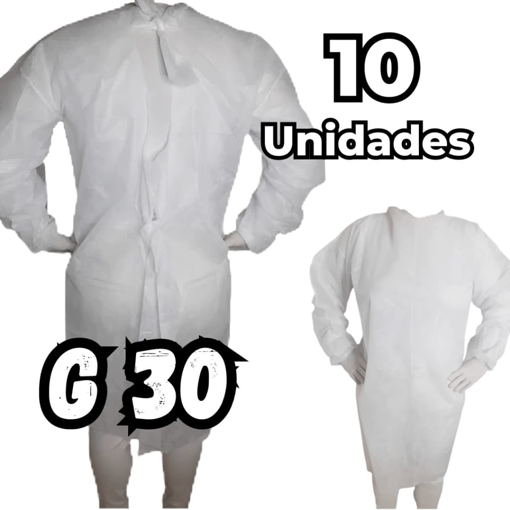 10 Unidades Avental Descartável Gramatura 30 TNT Manga Longa Branco Cirurgico G30 Jaleco Capote