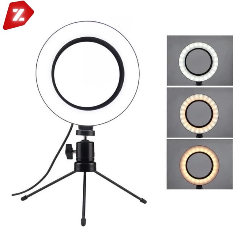 Ring Light Iluminador Selfie Makeup + Tripé De Mesa Luz Led 6 polegadas para Maquiador Youtuber