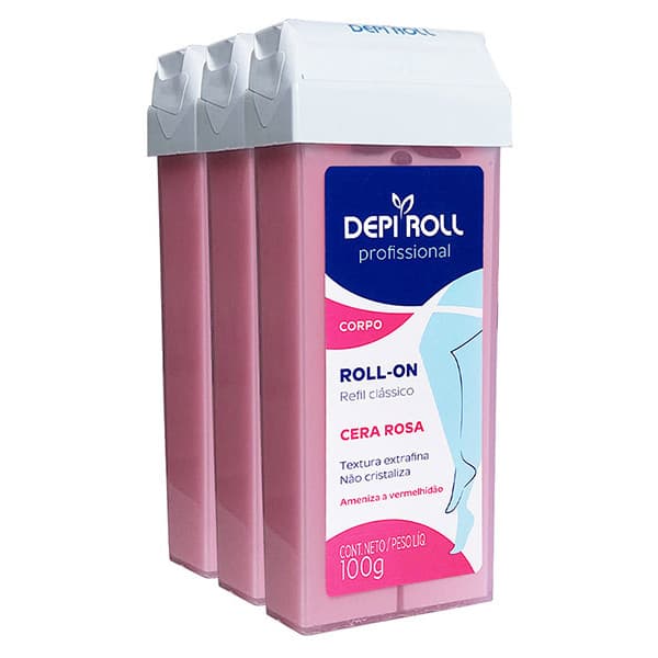 Depiroll Kit C/ 3 Cera Roll-on Rosa Refil 100g