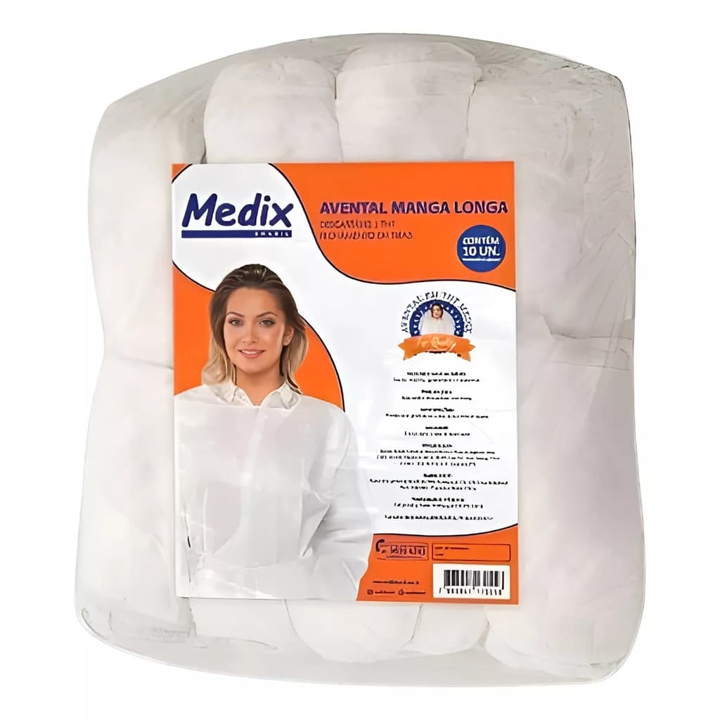 AVENTAL DESCARTÁVEL MANGA LONGA 16G MEDIX - 10 UNIDADES