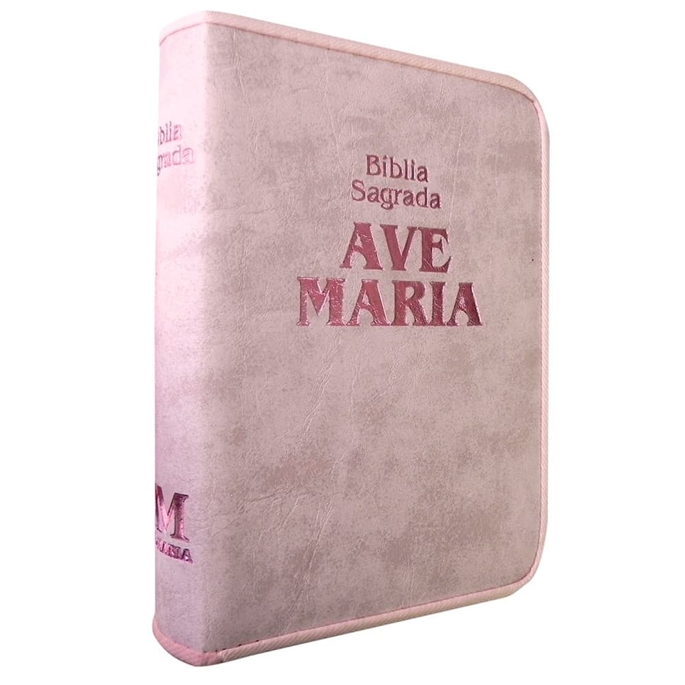 BIBLIA ZIPER  ROSA EDITORA AVE MARIA CATÓLICA COM ZIPER TAMANHO MEDIO COMPLETA ANTIGO E NOVO TESTAM