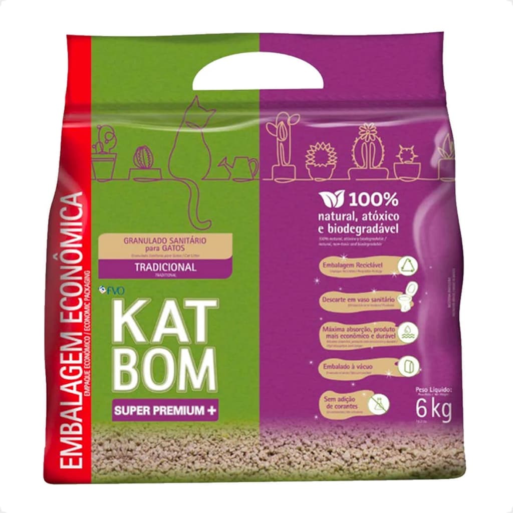 Katbom Tradicional Granulado Sanitário para Gatos - 6 Kg