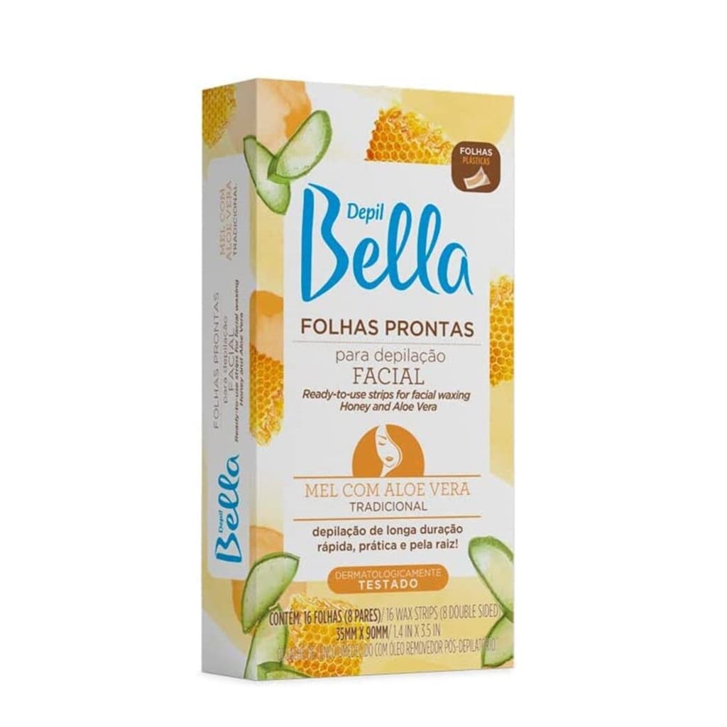 Folhas Prontas Depil Bella Para Depilação Facial Mel Com Aloe Vera 16Uni