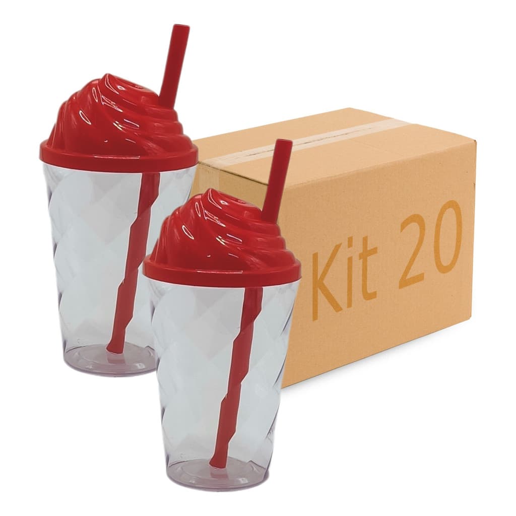 Kit 20 Copo Festas 300ml Tampa Chantilly Atacado Varejo Aniversário baladas bares restaurante buffet