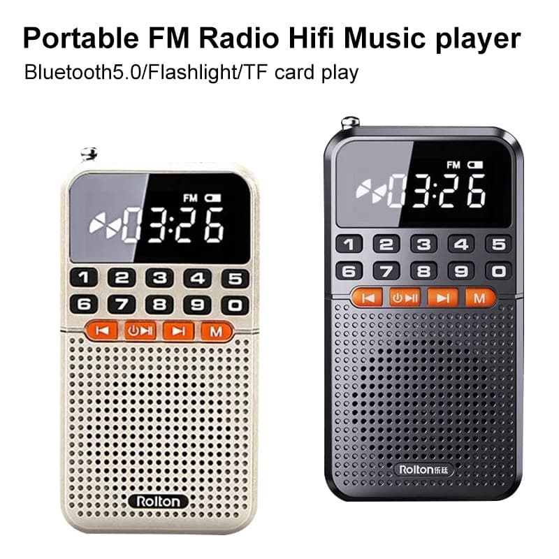 ROLTON T1 Rádio Portátil Pocket FM Alto-Falante Reprodutor De Música Bluetooth Com Lanterna De Iluminação LED Suporte De Volume Cartão TF Áudio Aux