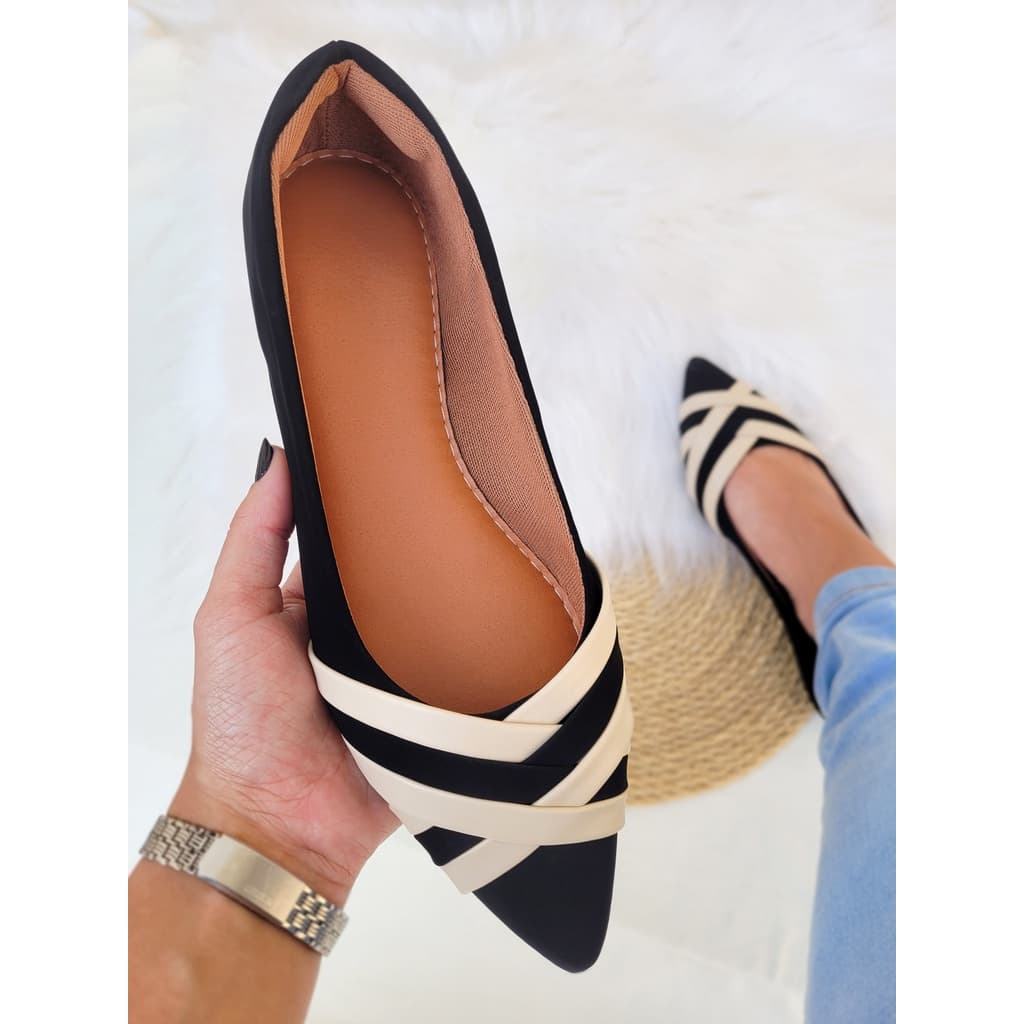 Sapatilha Bico Fino Feminina Confortável Elegante Casual Discreta Trançada Moda