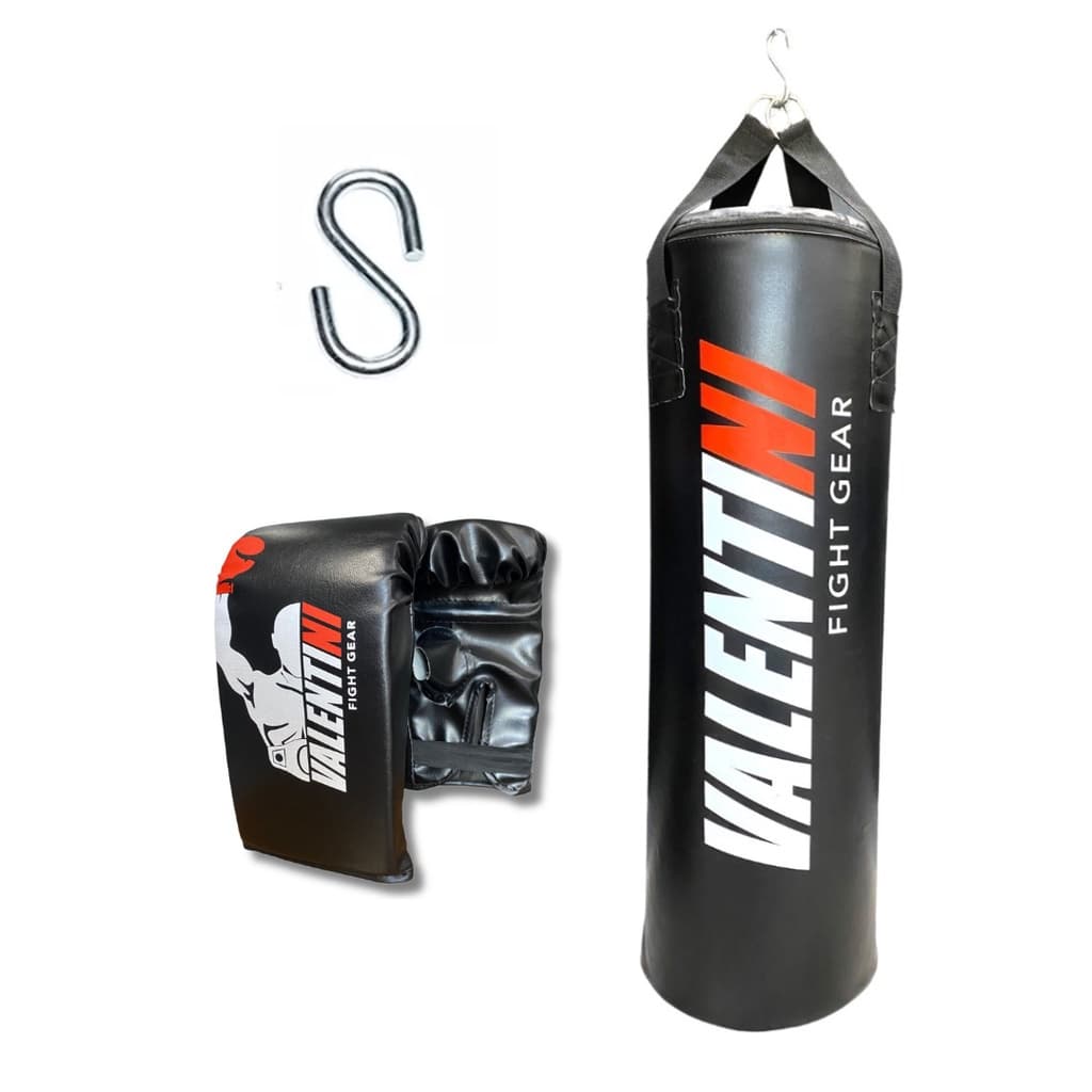 Saco de Pancada VALENTINI  90 cm - Treino Boxe Muay Thai  - Alta Resistencia + Luva Bate Saco Preta
