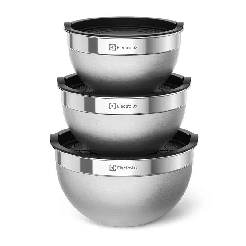 Conjunto de Bowls Electrolux Tigelas de Inox com Tampa Plastica - Electrolux - bacia inox bowl inox