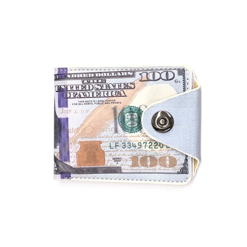 Carteira couro sintético guarda dinheiro/documentos/moedas estampada de nota estrangeira