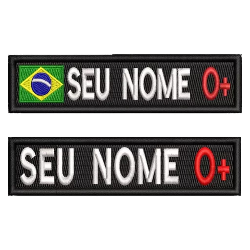 Tarja com Nome e Tipo Sanguíneo Bordado Patch 10x2,5cm Tag Identificação com fecho de contato.
