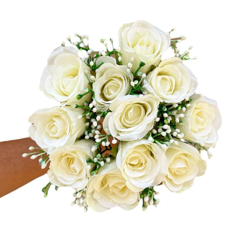 Buquê Grande de Botão de Rosas com Folhagens Artificial