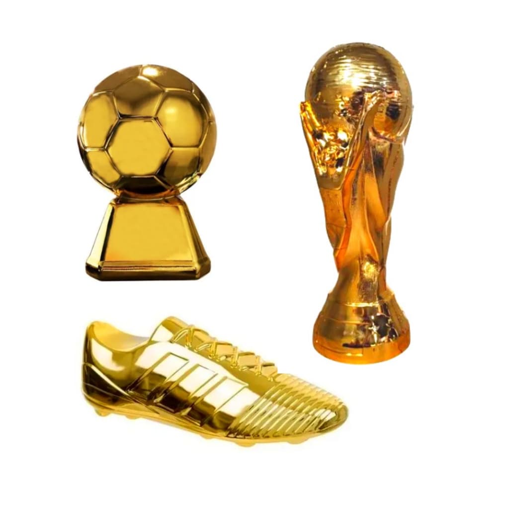Kit Chuteira + Taça da Copa do Mundo + Troféu Bola para Decoração de Aniversario!