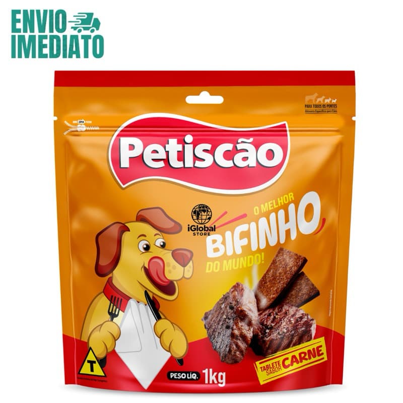Petiscão Carne 1kg - Bifinho Mastigável para Cachorros