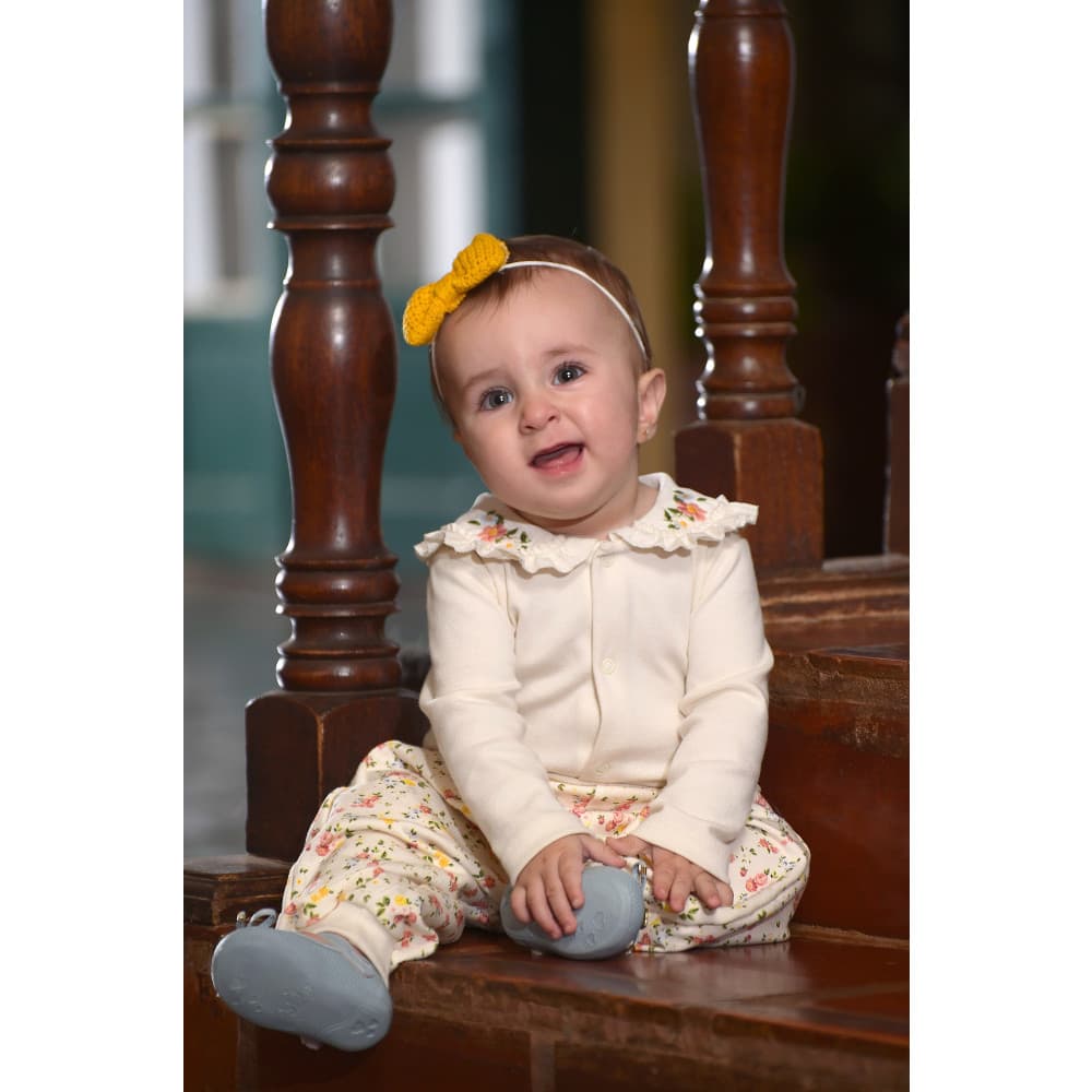 Conjunto Body Com Culote Bebê Menina Suedine Floral Upi Uli