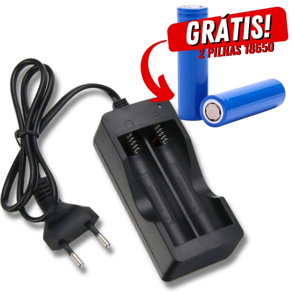 Carregador duplo + pilhas recarregáveis 18650