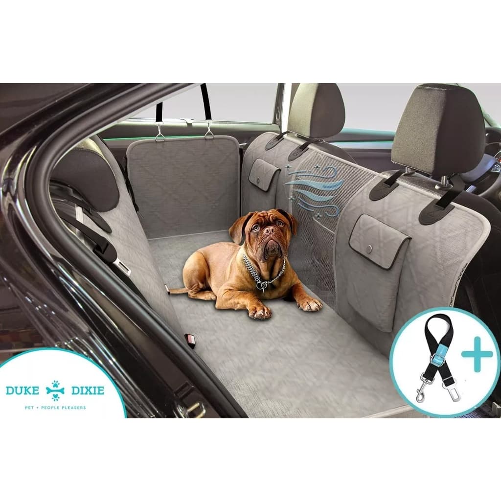 Kit Capa Pet Protetora de Banco Traseiro Impermeavel Cinza Premium + 1 Cinto de Segurança - Duke & DIxie