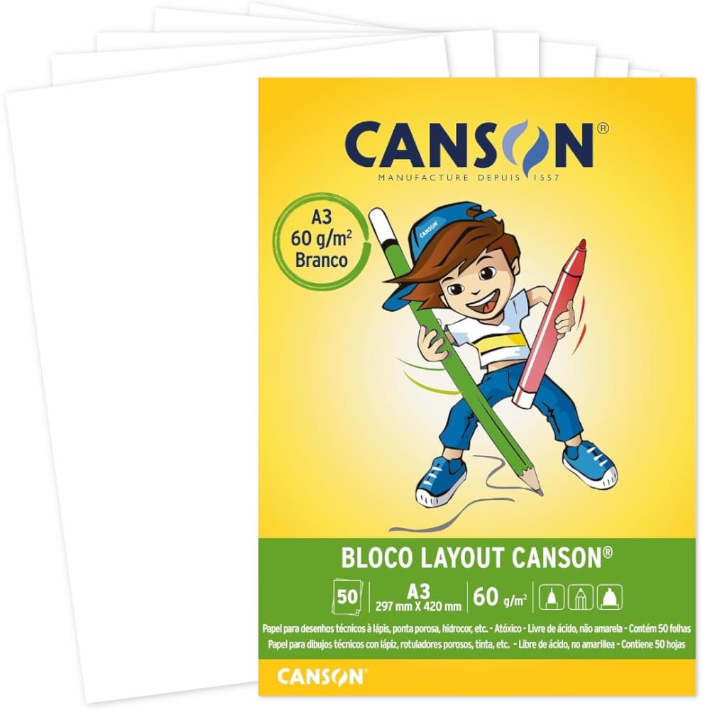 Bloco Papel Layout A3 Canson 60g Escolar 50 Folhas