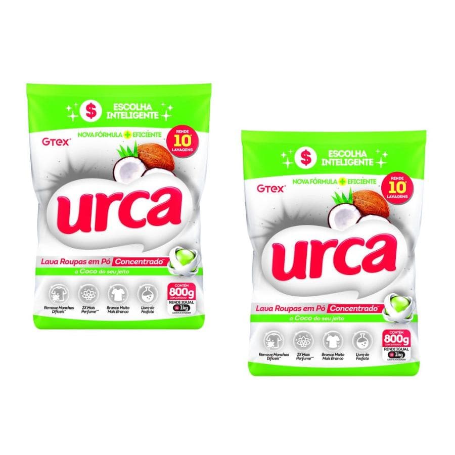 Kit 2 Lava Roupas Pó Concentrado Coco Urca Sachê - 800G