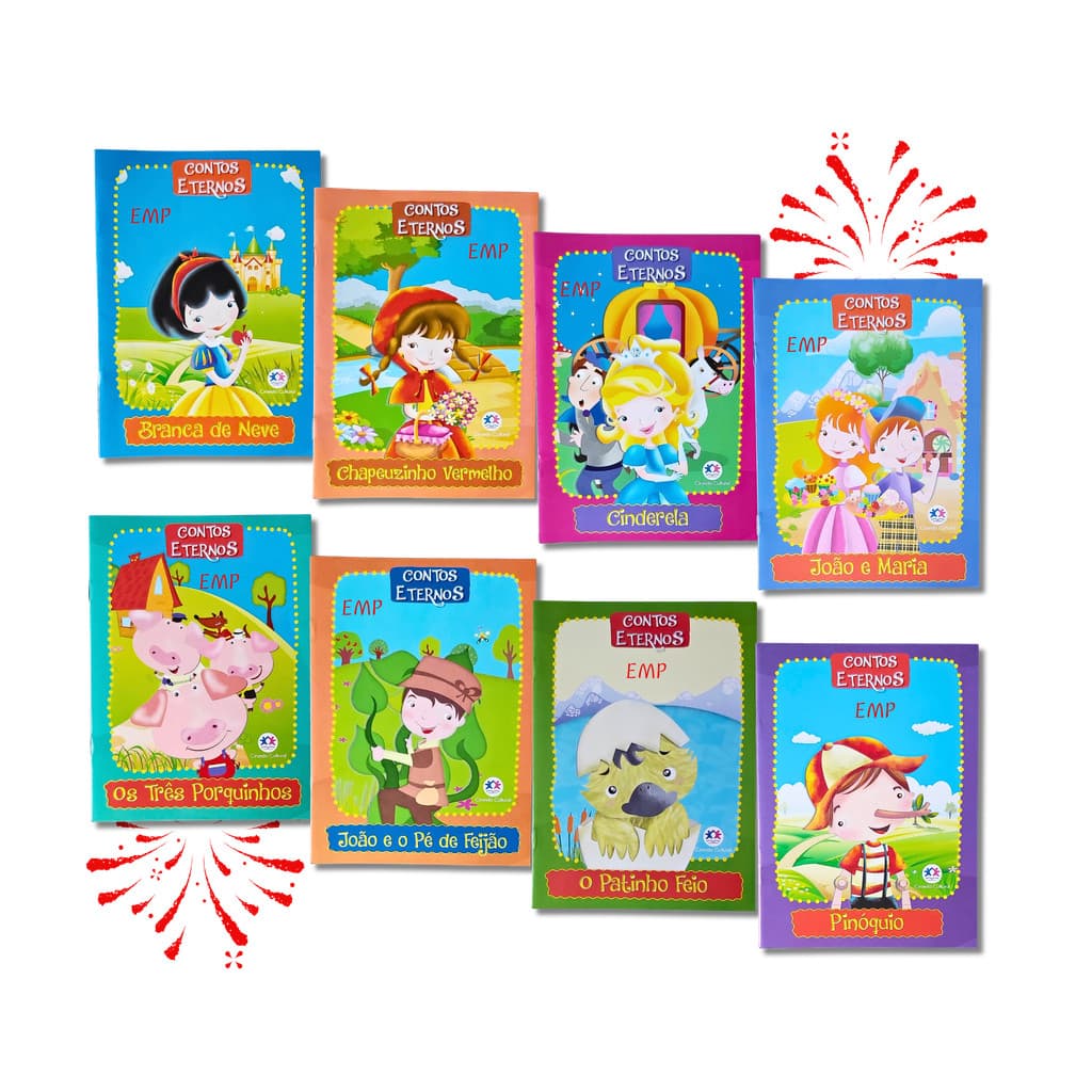 Kit 8 Livros Infantis Contos Eternos Branca Neve Chapeuzinho 3 Porquinhos João Maria Pinóquio Patinho Feio Cinderela