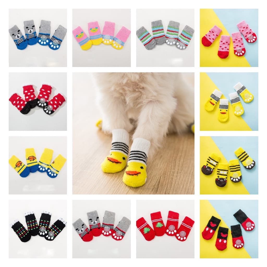 4 pcs Pet Meias Cães Gatos Antiderrapante Meias Frias Sapatos Protective Paws Grossa Cão e Gato Meias Acessórios Antiderrapante Tamanho P M G UUI3