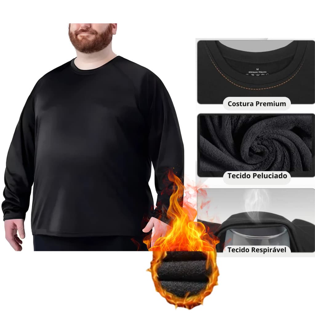 Camiseta Plus Size Térmica Peluciada Ideal Para Dias Frios Tecido Flanelado Quente Inverno