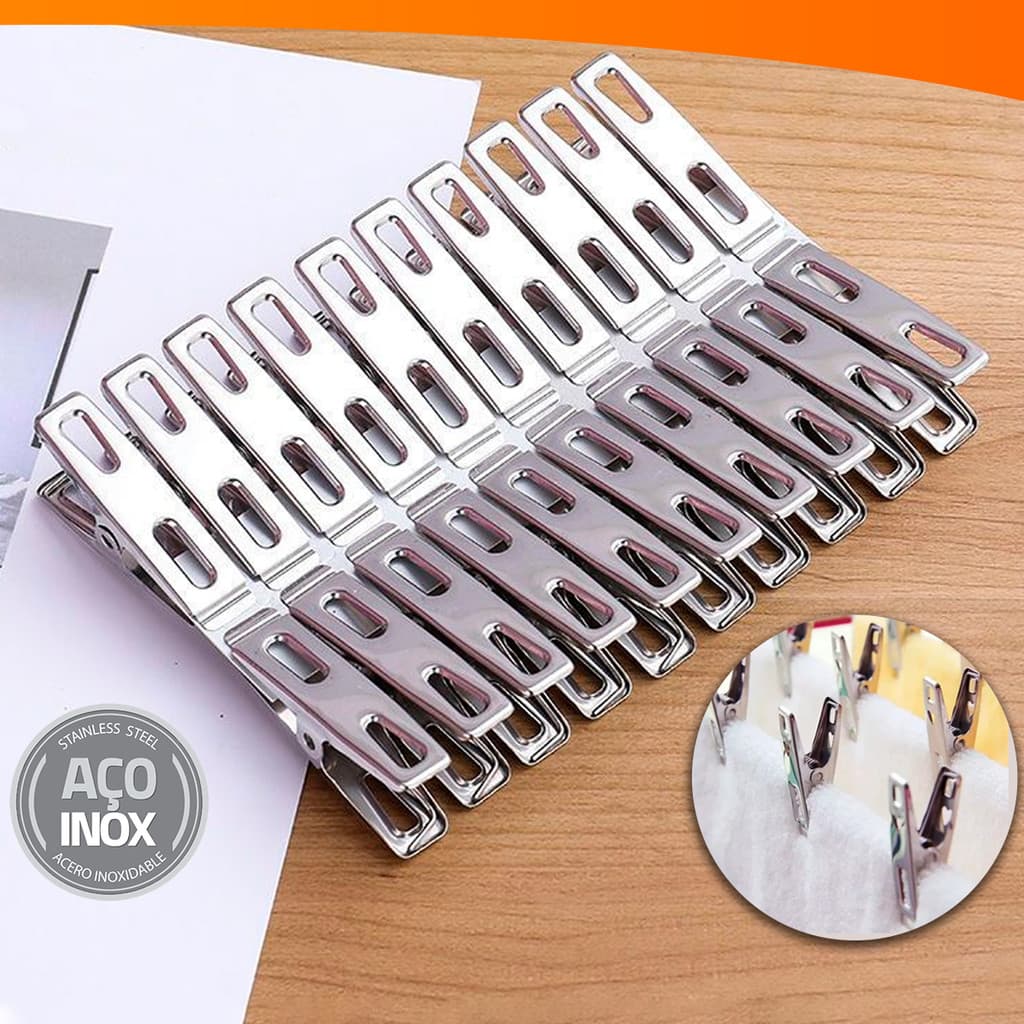 Kit 20 Grampos Prendedores De Roupa 100% Aço Inox Super Resistentes
