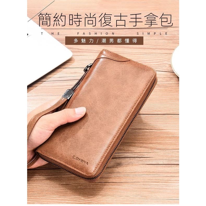 Carteira masculina com zíper longo Carteira masculina Porta-cartões multifuncional Bolsa de embreagem de grande capacida