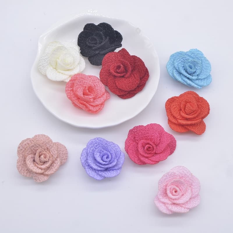 20pcs 2.5cm malha rosa flor aplicativo para DIY roupas chapéu sapatos costura patches cabeça clipes de cabelo decoração