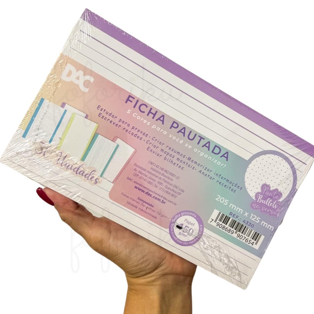 Ficha Pautada Pontilhada Tom Pastel 5x8 12,5 x 20,5 cm 50 Folhas DAC Fichas Resumo Flashcards Estudo