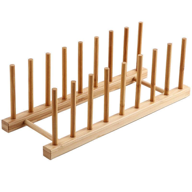 Promoção: Suporte Escorredor Porta Pratos De Bancada De Bambu 4 Divisorias 21cm x 13cm