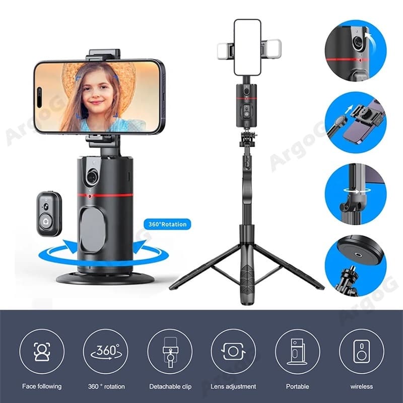 Estabilizador De Gimbal De Rotação ArgoG 360 Tripé De Rastreamento Automático De Rosto Com Suporte De Telefone Remoto Inteligente Não É Necessária Aplicação