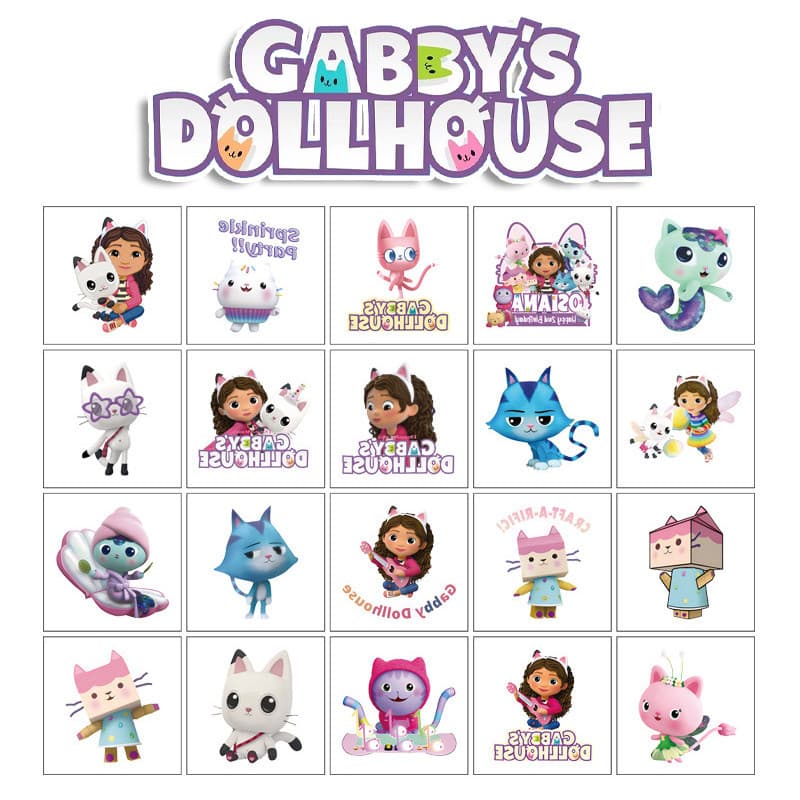 20 Folhas/Saco De Desenho Animado Série Gabby's Dollhouse Adesivos Para Tatuagem Descartável Crianças 5x5cm