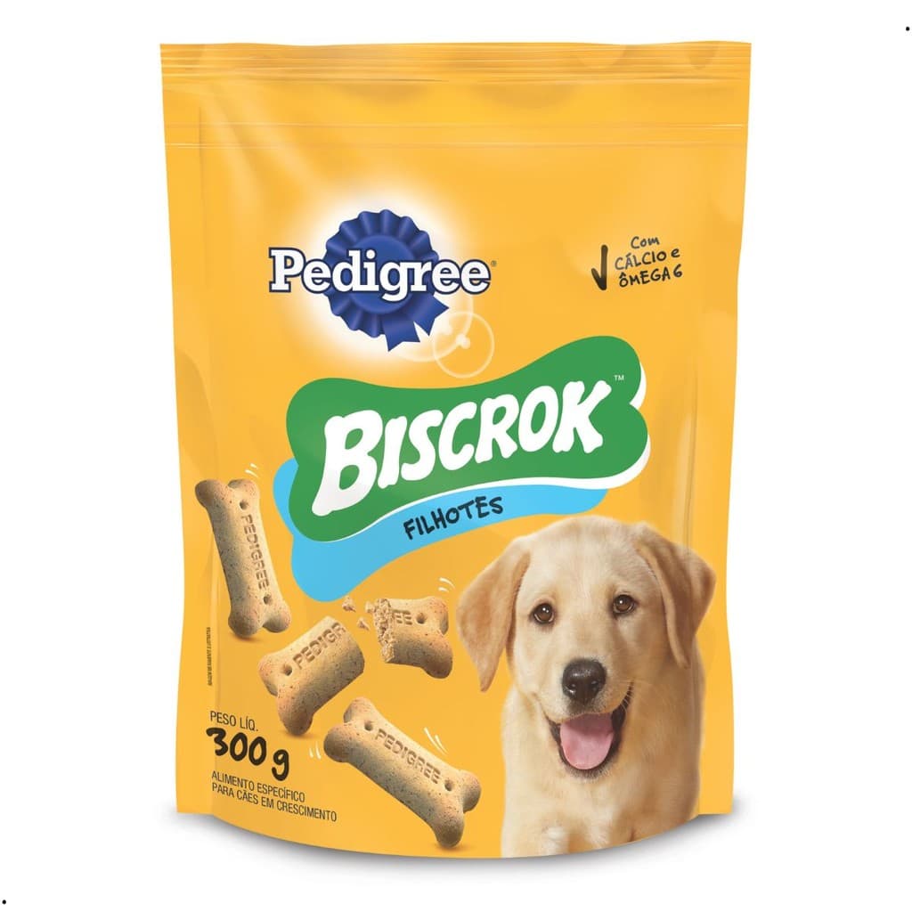 Biscoito Pedigree Biscrok Cães Filhotes 300g Todas as Raças Petisco Snack Alimento Crocante Ômega 6