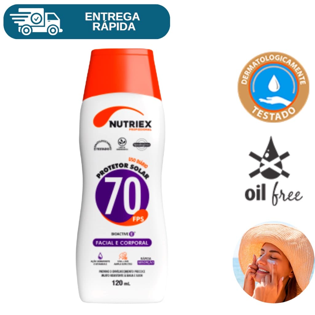 Protetor Solar Facial e Corporal Fps 70 120ml Nutriex 1/3 UVA UVB Bloqueador Solar Fator 70 Soldador