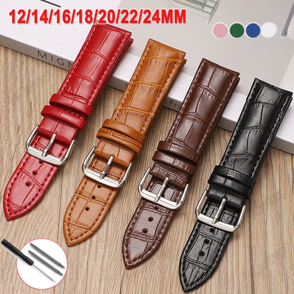 Pulseira De Couro Genuíno 20mm 22mm 24mm 18mm 16mm 14mm 12mm Reposição Universal De Para Homens À Prova D'água Mulheres