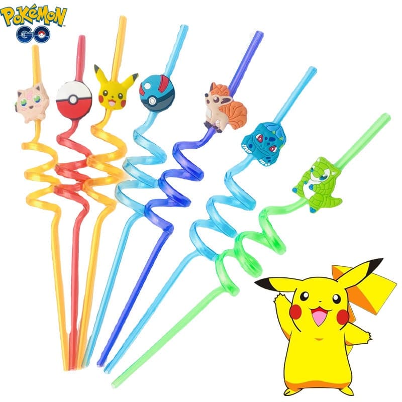 20/10/5Pcs Pokémon Reutilizável Canudos Plásticos Pikachu Fofo PVC Decoração Infantil Festa De Aniversário Milkshake Ice Drink Suprimentos Para Festas De Casamento