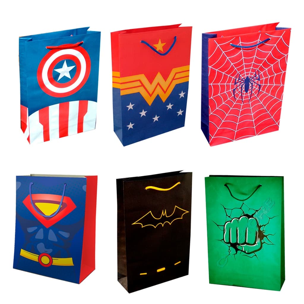 Sacolas De Papel Super Heróis Homem Aranha Super-Homem Superman Mulher Maravilha Capitão América Hulk Batman 25x17x6cm