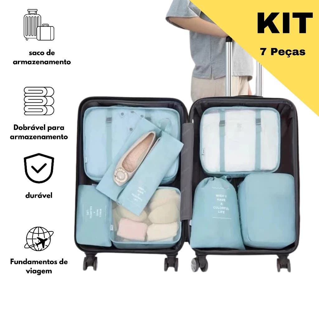 Kit Conjunto 7 Pecas Bolsa Organizadoras Para Mala Roupas Bagagem Viagem