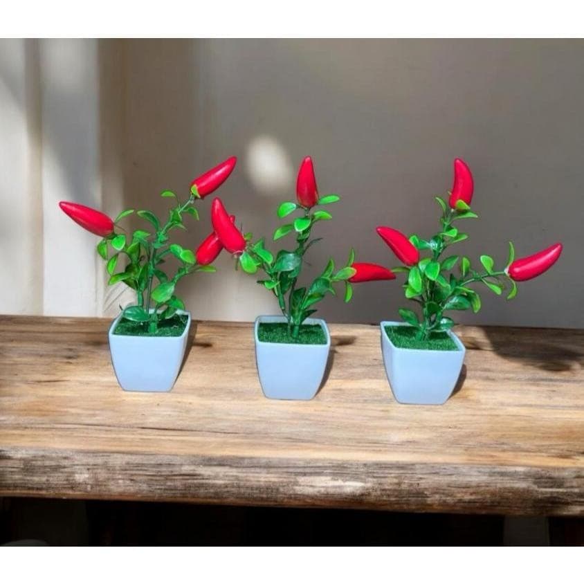 Kit 3 Vasos Quadrado Com Musgo Decorativos com Ramo de Pimenta Artificial Decoração Arranjo completo