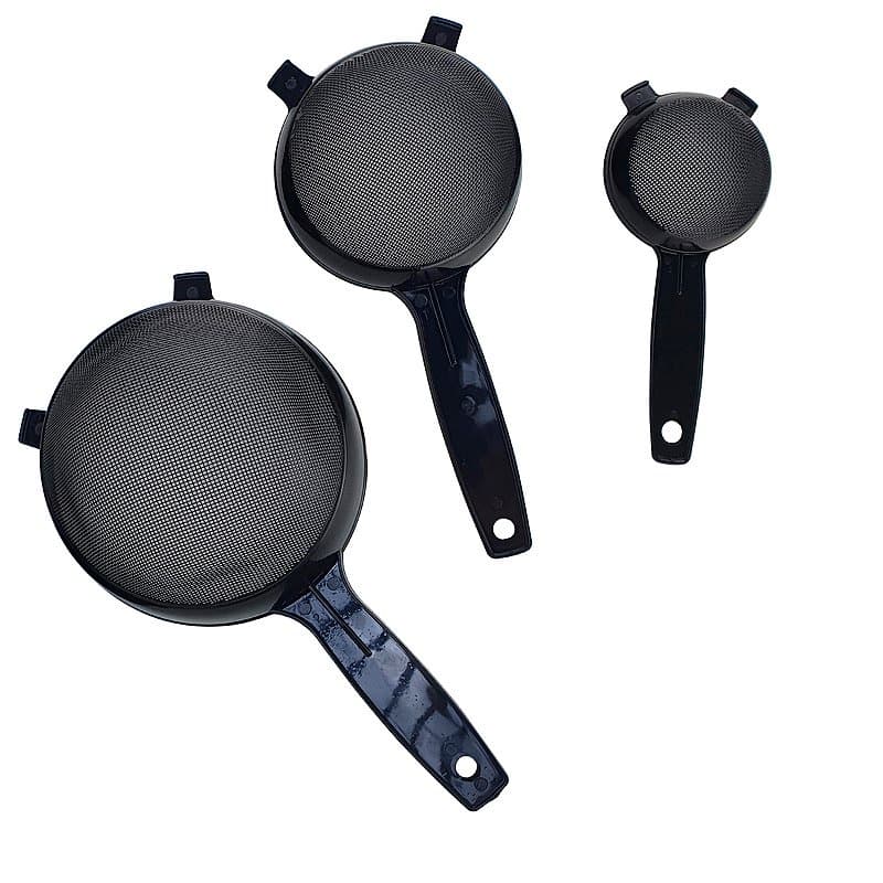 Kit Peneiras de Plástico Preta 3 peças - Mini, Pequena e Média